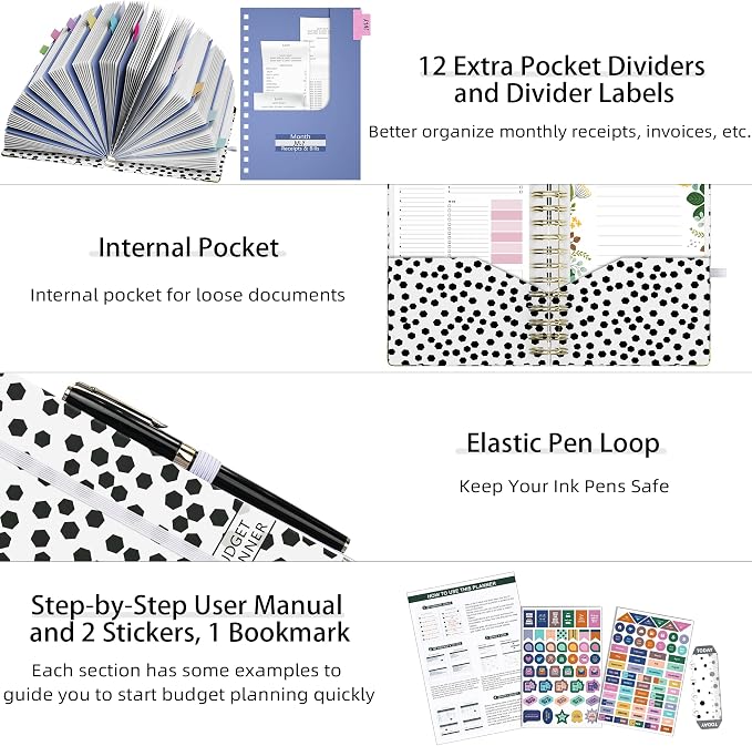 Ospelelf Budget Planner - Budget Book with Bill Organizer and Expense Tracker, 12 Month undated Budget Planner/Account Book to Take Control of Your Money, Start Anytime(Polka dots)