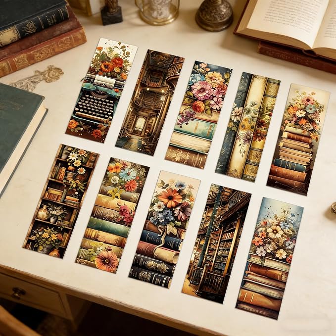 Wxiben Vintage Book Bookmarks Gifts - 100 Pcs Retro Flower Paper Bookmarks Book Marks Page Marker Clip Gift for Women Men Books Lovers Office Teachers Reading Bookish Party Favor Supplies