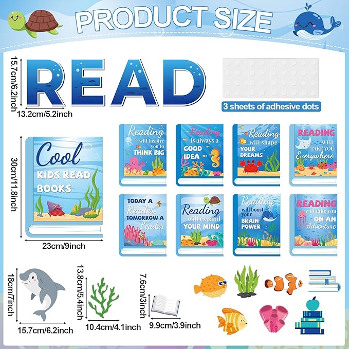 Under The Sea Reading Bulletin Board Poster for Classroom Motivational Dive Into Reading Bulletin Board Ocean Blue Animal Cutouts Elementary Educational Prints Poster for Teachers Preschool Library