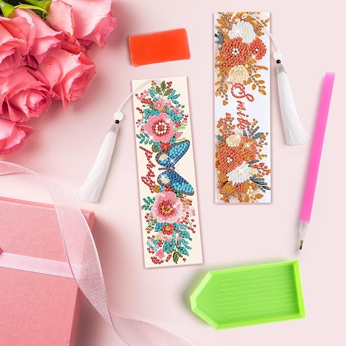 8 Pieces Christian Bible Verse Diamond Art Bookmarks 5d Christian Beaded Bookmark Acrylic Tassel Bookmark for DIY Making Beginners Adults Arts Craft Supplies (Floral-2)