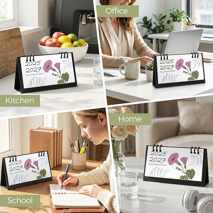 KONVINIT Small Desk Calendar 2025-2027, Aesthetic 2026 Desk Calendar - 6.3" x 3.1" - Runs From July 2025 Until June 2027, 24 Months Mini Desktop Calendar for School, Home and Office Supplies