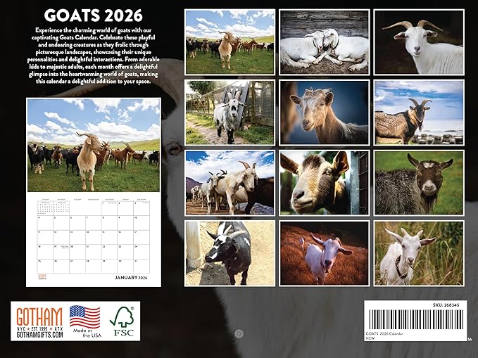 Goat Calendar 2026 Monthly Wall Calender 12 Month | American Made In The USA