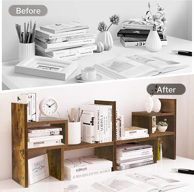 Jerry & Maggie - Desktop Organizer Office Storage Rack Adjustable Wood Display Shelf, Birthday Gifts Toy Home Decor Free Style Rotation Display True Natural Stand Shelf (Natural Wood Tone)