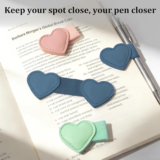 2Pcs Magnetic Leather Heart Bookmarks with Pen Holder, Cute Book Markers Clip with Gift Box, Reading Accessories for Book Lovers Women Teachers Students, Blue