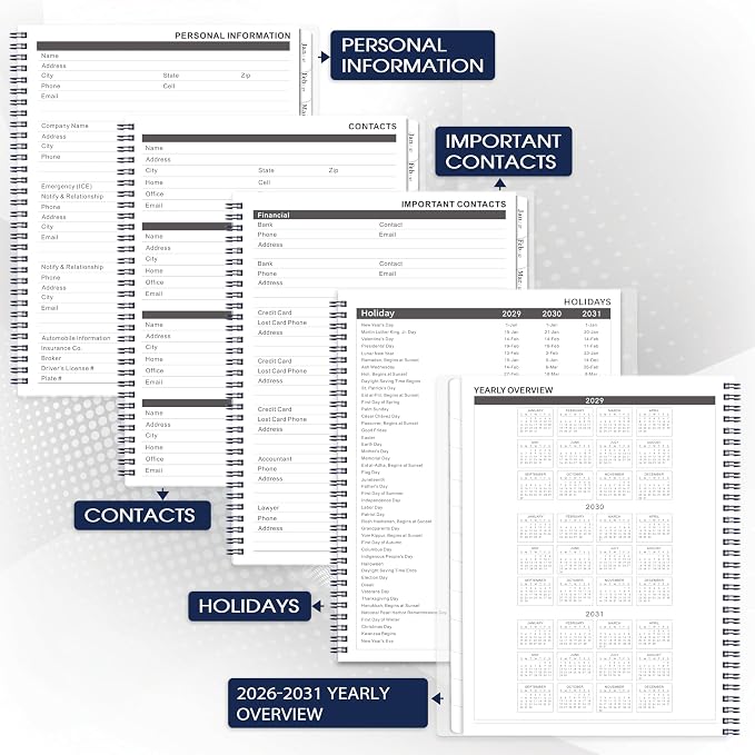 2026-2031 Monthly Planner/Calendar - Jul 2026 - Jun 2031, 5 Year Planner with Tabs & Celebrity Quotes, 9" x 11", 60 Monthly Calendar 2026-2031, Two-Side Pocket, Suitable for Long-Term Planning - Blue