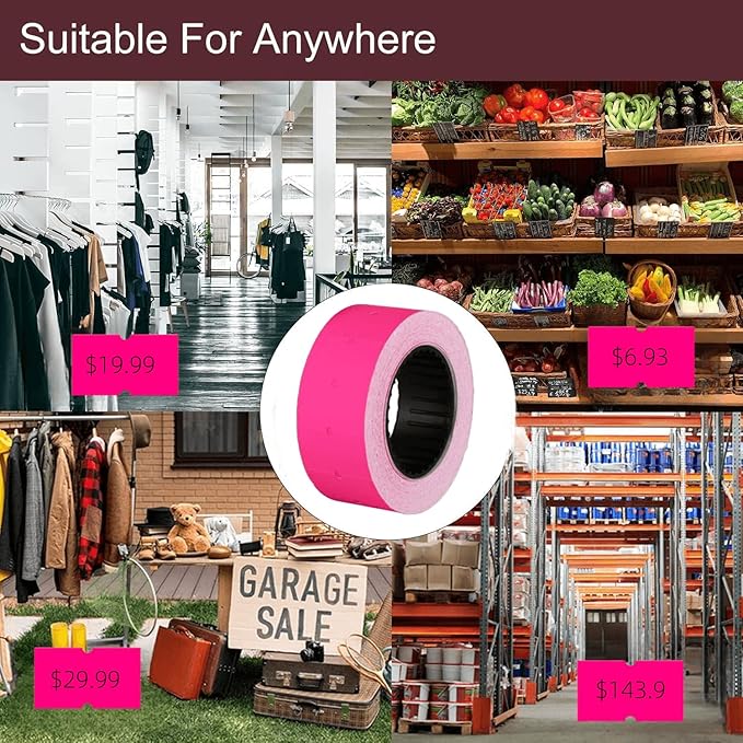 MX-5500 Price Labels, Adhesive Sticker Marker Label, 10 Rolls Sticky Paper Labels for Price and Date Guns,1 Line 5000 Labels, 1pcs Ink Roll Included Pink