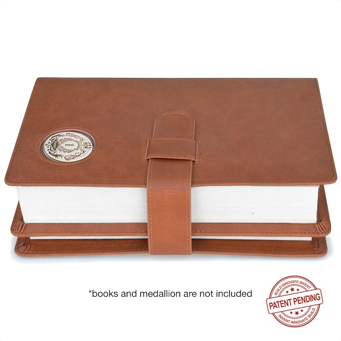 GALILEO® Double AA Big Book Cover & 12 Steps & 12 Traditions | Medallion Holder | AA Gift | Alcoholics Anonymous | PU Leather | AA Book Covers for Hardcover (Plain/Coin Pocket/Tan)