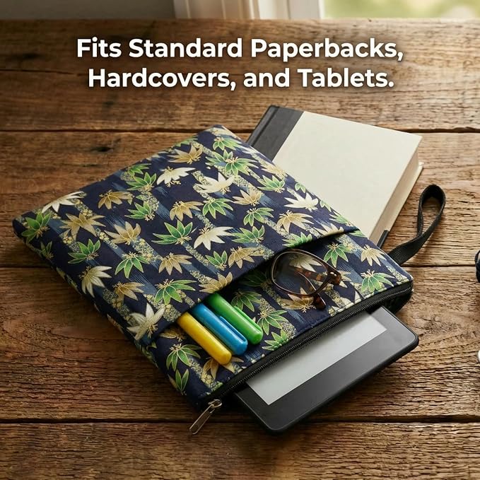 Book Sleeve for Paperbacks – Padded Book Cover with Zipper, Dust-Proof Protector Sleeve, Fabric Books Pouch Fit for Books Notebook Journal, Maximum 8x11inch