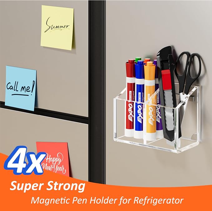 FUCDTEFC Magnetic Dry Erase Marker Holder for Whiteboard, Non-slip Acrylic Strong Magnet Pen Holder for Desk Fridge Refrigerator, Locker Organizer Storage Accessories,Clear Pencil Cup Marker Organizer