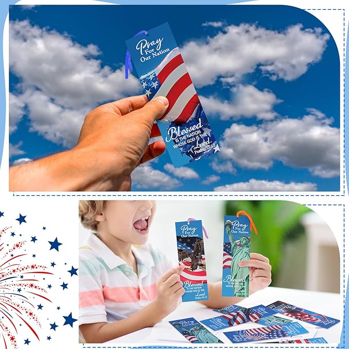 Dispowreath 60 Pcs Patriotic Psalm 33: 12 Religious Christian Bookmarks Church Bookmarks Gift for Men Women Church Home Party Favors