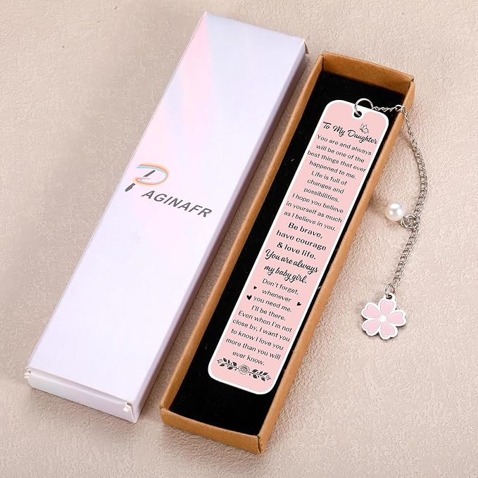 Daughter Gifts from Mom Dad, Birthday Graduation Gifts for Daughters, Pink Bookmark Gift for Daughters Stepdaughter Teen Girl, College Girl Graduation Bookmark, Inspirational Back to School Supplies