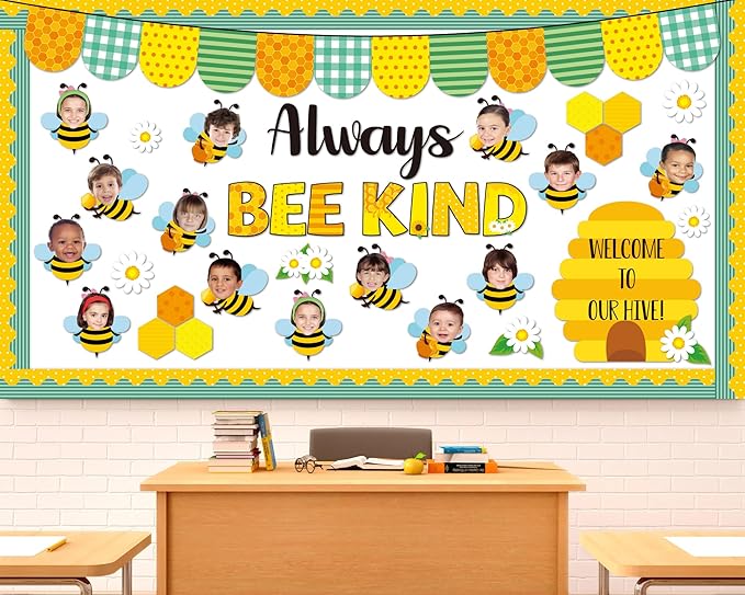 Naozinebi Bee Bulletin Board Set Always Bee Kind Classroom Decorations Honey Daisy DIY Photo Crafts Summer Cutouts for Teachers Students Back to School Kindergarten Wall Door Decors Party Supplies