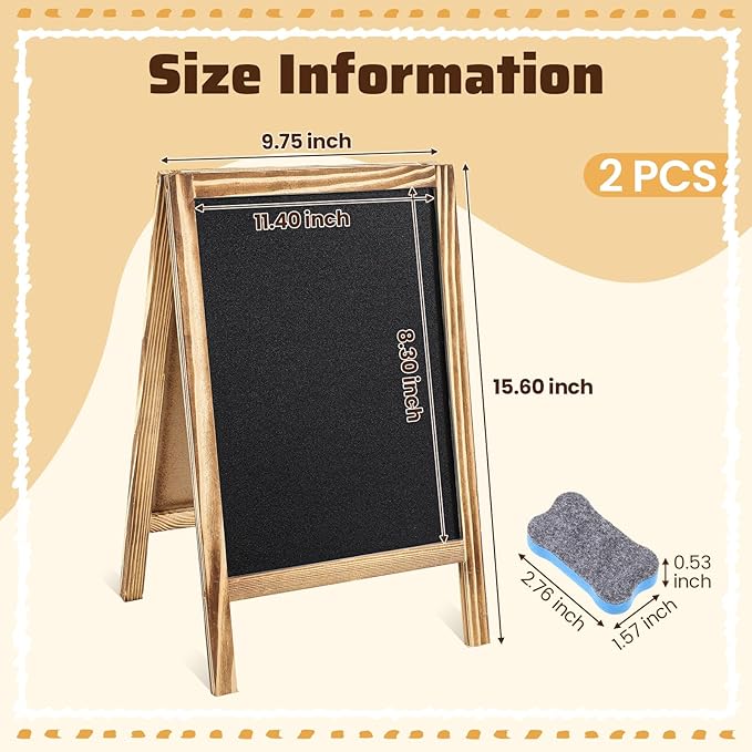 Henoyso 2 Pcs Double-Sided Tabletop Chalkboard Sign, 16"x10" Easel Rustic Wood Frame Small Chalkboard with 2 Erasers for Menu Cafes, Restaurants, Weddings Home Decor(Brown)