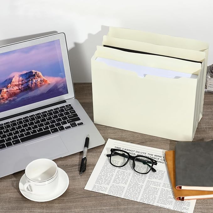 Dunzoom 50 Pack File Jackets Letter Size 2 Inch Beige Expansion Manila Plastic File Folders Expandable Heavy Duty Reinforced Straight Cut Tab Expandable Document Jacket for Office