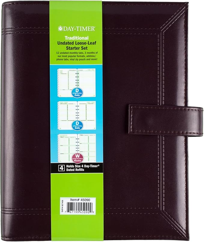 Day-Timer Framed Slim Leather Starter Set, Undated, 7 Ring, Desk Size, 5.5 x 8.5 Inches, Black or Burgundy - Color May Vary (45090)