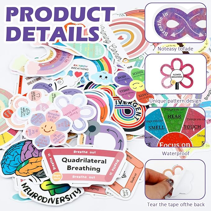 100 PCS Anxiety Sensory Stickers Calm Sensory Stickers Anti Stress Anxiety Relief for Classroom Teacher Adults Teens Supplies