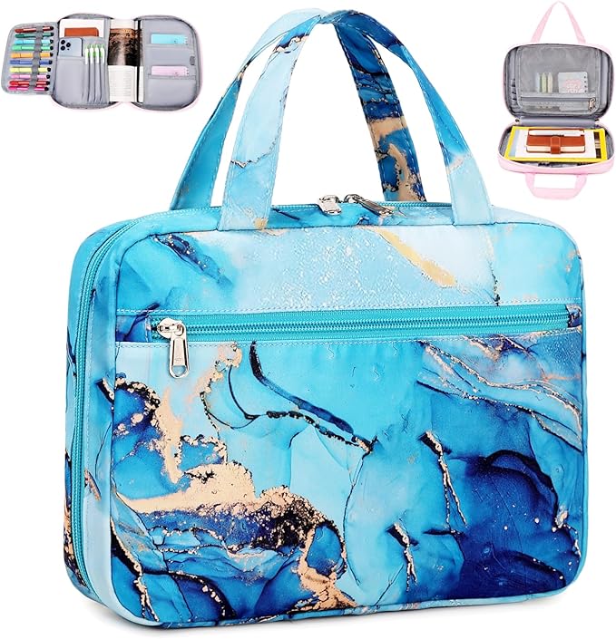 Octsky Bible Cover Case for Women Bible Organizer Book Carrying Bag for Medium and Large Bibles, Marble Cyan