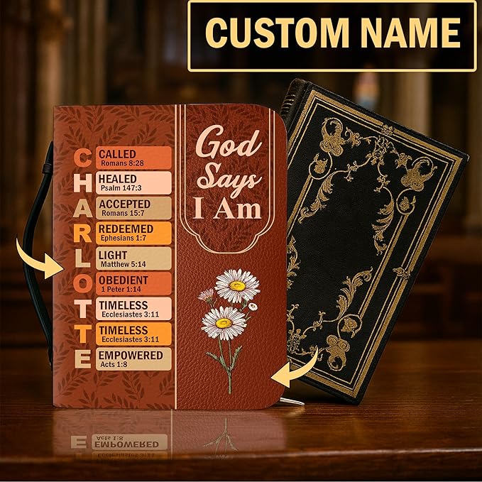 Personalized Man of God Bible Cover, God Says I Am Bible Case PU Leather, Bible Holder Handle Zipper, Faith Scripture with Name Case Bag, Religious Gifts for Church Christians Women Men (GOD-06)