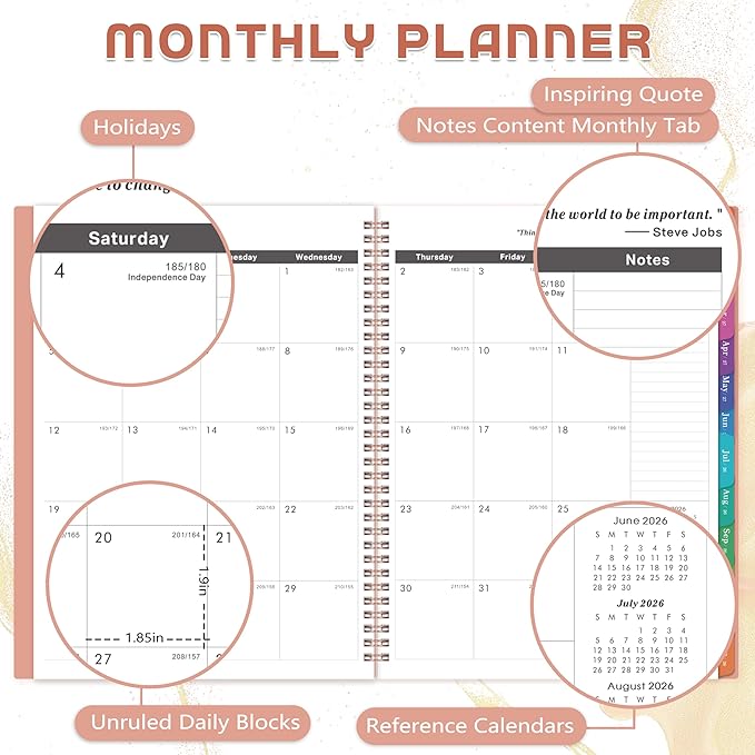 2026-2029 Monthly Planner - 3 Year Planner 2026-2029, July 2026 - June 2029, 9" x 11'', 3 Year Calendar Planner 26-29, 36 Monthly Calendar with Tabs, Notes Pages, Inner Pocket - Pink