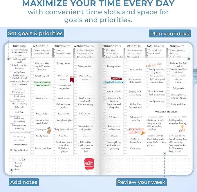 Clever Fox Dated Hourly Weekly Planner 2026 – Daily, Monthly & Yearly Agenda Organizer with Time Slots – Hardcover Journal, A5 Size (Periwinkle)