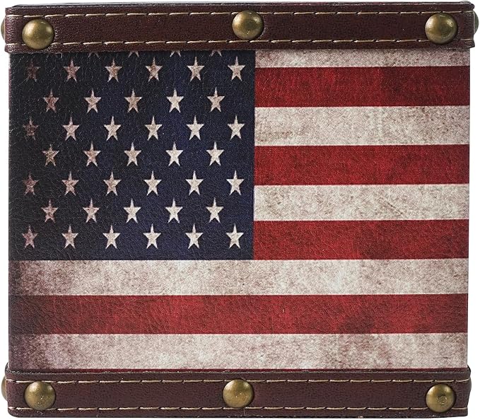 DreamsEden Wooden Remote Control Holder, Leather TV Caddy for Table, Decorative American Flag Organizer Storage Box for Home Office