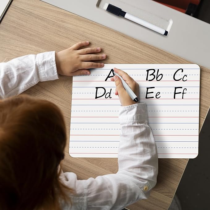 JUSTPAT 32 Pack Dry Erase Boards, 9"x12" Double Sided Small Whiteboards with Lines for Kids, Education Teacher Classroom Bulk, Mini Portable Drawing Writing White Boards Lined Lapboards for Students