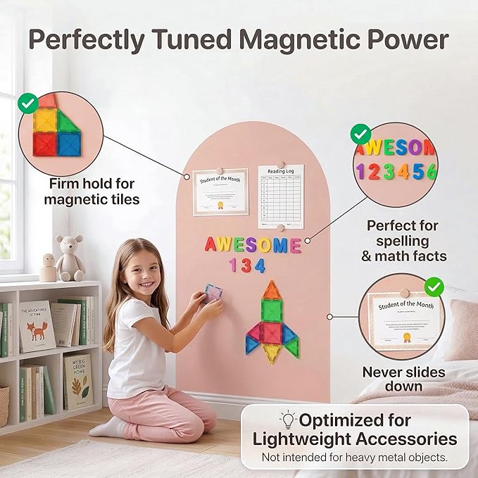 Magnetic Arch Wall Decal: Large 39.4"x23.6" Peel and Stick Chalkboard for Wall - Screen-Free Playroom Decor & Bedroom Learning Nook for Toddlers 1-4 & Kids 5-10 (Flesh Pink)