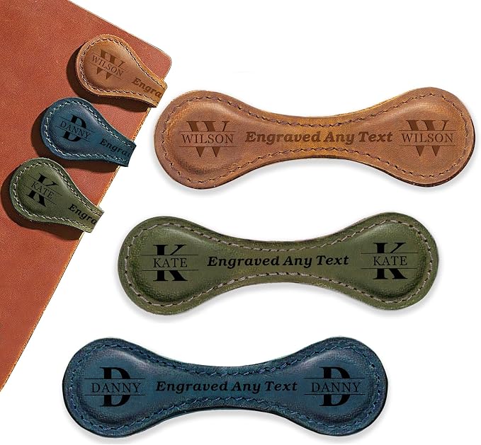 Personalized Magnetic Bookmark for Men, Leather Book Clip Engraved Book Marks for Women, Personalized Gifts for Book Lovers, Christmas, Birthday, Valentines Day (Green-Magnetic)