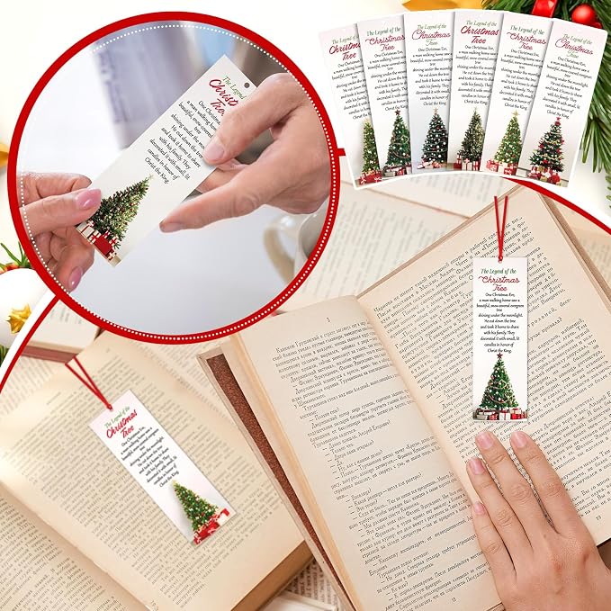 Dispowreath 60 Pcs The Legend of The Christmas Tree Bookmarks Religious Xmas Tree Bookmarks Church Exchange Gifts for Christmas Men & Women Sunday School Church Prizes Party Favors