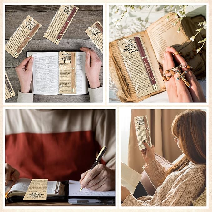 Feifeiya 25 Sets Fathers Day Christian Gifts Bible Bulk Emergency Number Bookmark Scripture Religious Pen for Men Church Welcome Sunday School Favors (Spanish)
