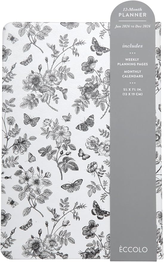 WORLD TRAVELER 2026 Planner - 6x8 Inch Weekly and Monthly Calendar Planner Agenda Book with Bookmark & Ribbon for School and Office, Size 6X8, Multi Textured Garden