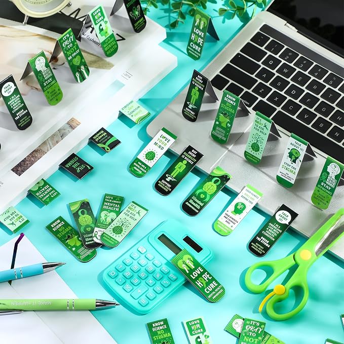 48 Pcs Mental Health Awareness Bookmarks Green Positive Psychology Affirmations Therapy Inspirational Magnetic Bookmarks Health Month Fundraiser Event Classroom Stationery Handout Supplies