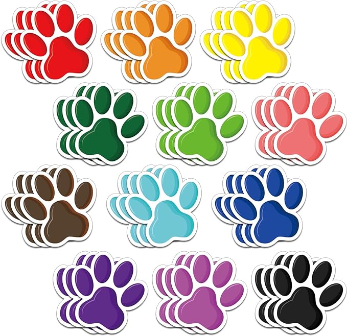Junkin 60 Pcs Mini Paw Prints Cutouts Accents Bulletin Board Patrol Table Decorations Wall Decal Poster for Kids Educational School Home Party Supplies(Colorful)