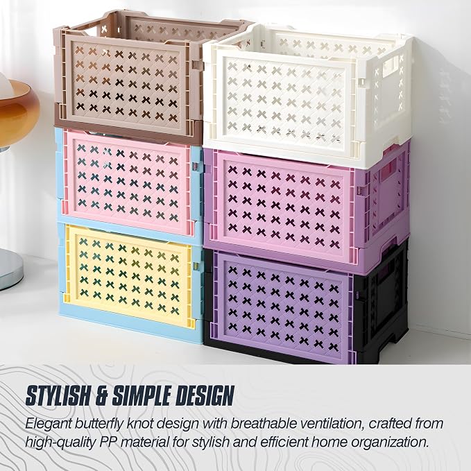 Domiella 2-Pack Foldable High-Strength PP Ventilated Baskets - Collapsible Storage Bins for Kitchen, Camping, Office & Home, Wear Resist Indoor Outdoor Organizer, Small Blue-Yellow & Blue-Pink