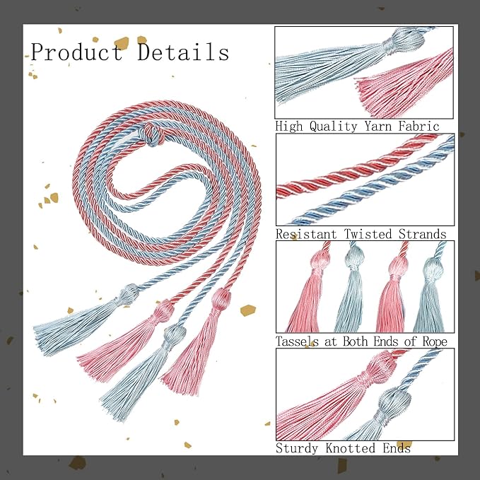 Graduation Double Honor Cords with Tassels Braided Academic Ropes for High School College Ceremony 68 Inch (Pink+Sky Blue)