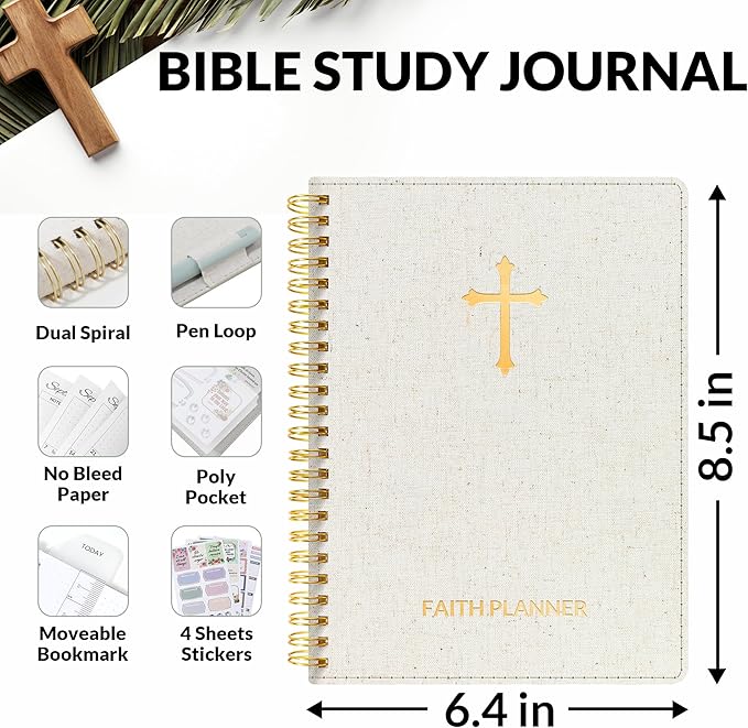 2026 Christian Planner - 12 Month Bible Journal and Prayer Planner A5 Spiral Bound, Monthly & Weekly Christian Organizer Gifts for Women Men (Beige)