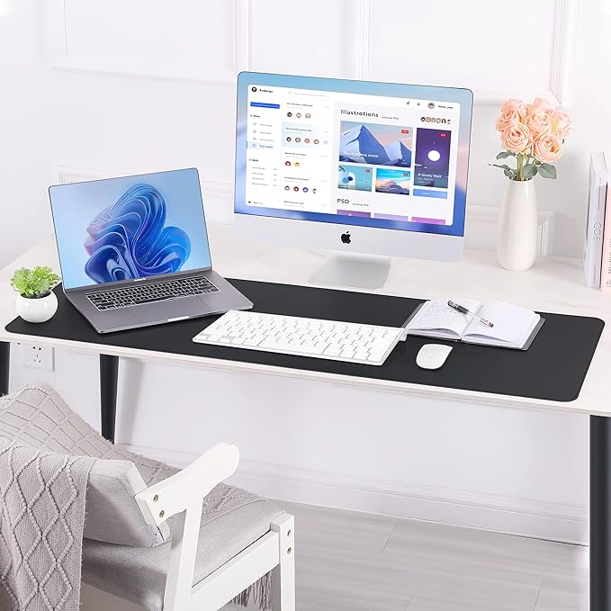 AFIING Large Desk Mat, 47" x 17", Black | Dual-Sided Natural Cork & PU Leather, Non-Slip, Waterproof, For Office, Home & Gaming