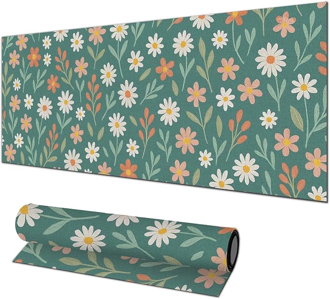 HOMETITUTE Large Mouse Pad 31.5 x 11.8 Inch Daisy Floral Desk Mat Extended Keyboard Pad Non Slip Computer Mouse Pads Waterproof Desk Pad for Office Accessories Gaming Home Workspace Decor