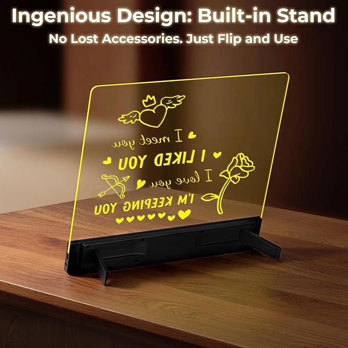 Bawaslom Rechargeable Doodle Glow LED Drawing Board for Kids,11.8"×10.3" Magic Neon Light Up Drawing Tablet,8 Colors & 4 Modes,Built-in Stand Note Board,Creative Toys Gifts for Girls & Boys,Black