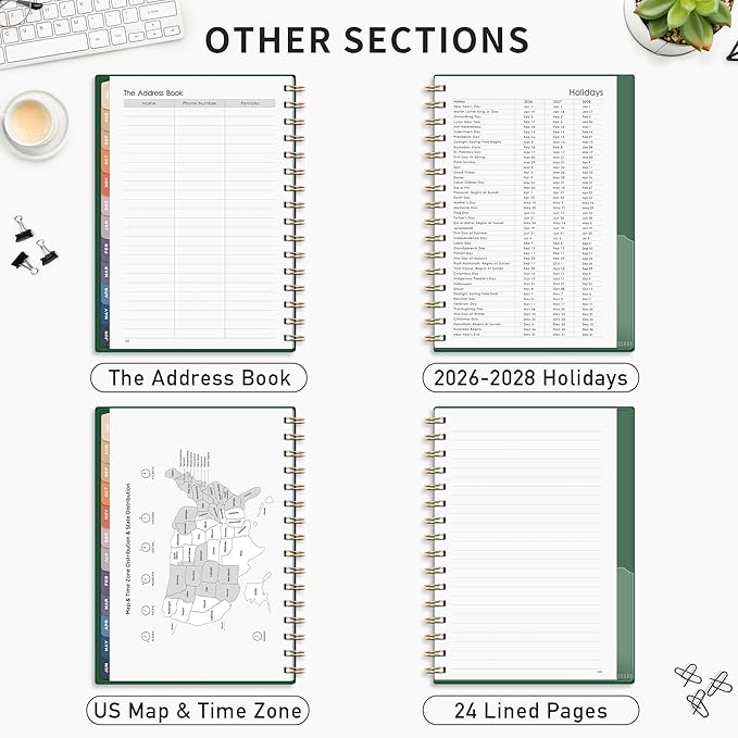 RETTACY Academic Planner 2026-2027, Weekly and Monthly, July 2026 - June 2027, Medium Size (5.7" x 8.3"), Calendar, Agenda, 12-Month Tabs, for Student, Teacher, School (Dark Green)