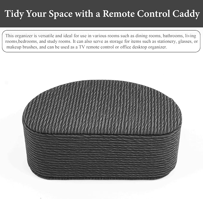 Remote Control Holder, PU Leather Remote Caddy Desktop Organizer with 5 Spacious Compartments for TV Remotes/Media Controllers/Office Supplies (1-Wood Black