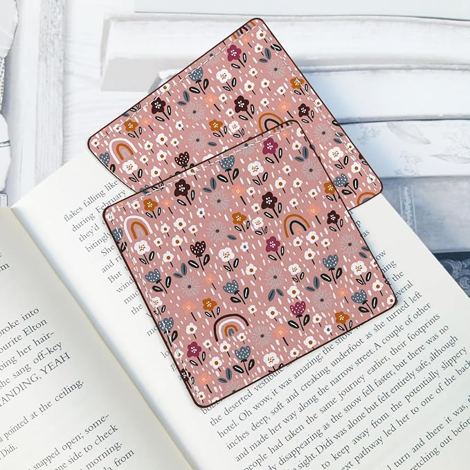 2 Pack Flower Leather Book Corner Bookmark, Durable Handmade Reading Accessories - Gifts for Readers, Women, Men, Teachers, Students
