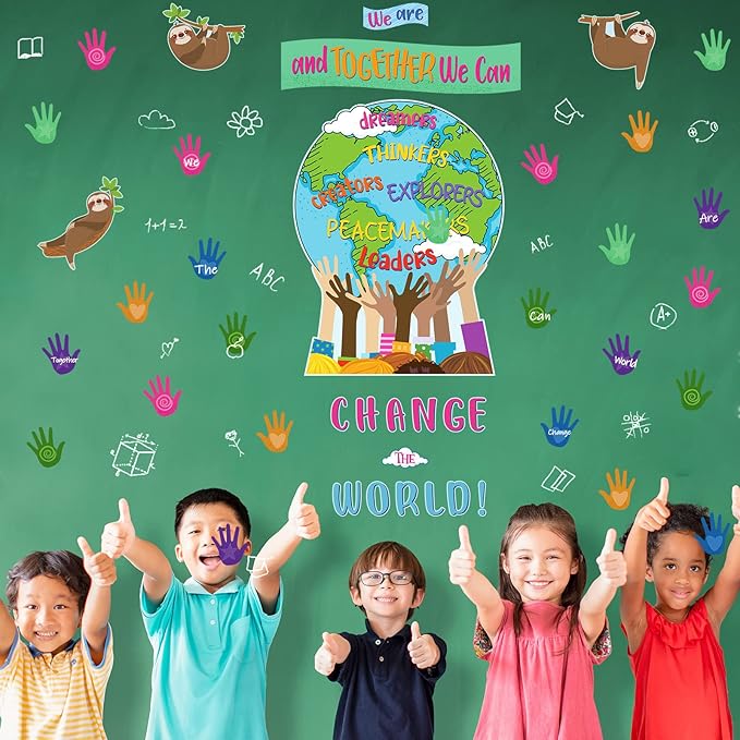 Gersoniel 67 Pcs One World Together We are and Together We Can Change The World Classroom Bulletin Board Set Decorations Back to School Board Border for Party Classroom School Chalkboard Wall Decor