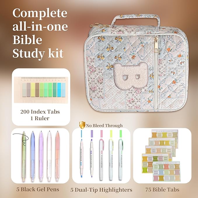 Personalized Initial Bible Cover Case for Women – Large Quilted Bible Bag with Handle, Chenille Letter, Bible Study Kit, Christian Gift for Mom, Grandma & Daughter (Patchwork Floral-B)