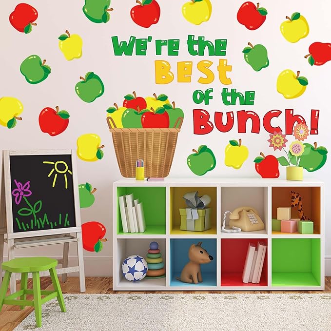 JarThenaAMCS Colorful Apples Bulletin Board Set We're The Best of Bunch Paper Cut-Outs with Glue Points for Back to School Classroom Party Name Tags Door Wall Decor, 53Pcs