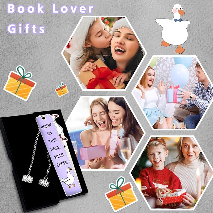 2Pcs Funny Silly Goose Bookmark Gifts for Women Men Book Lover Gifts Metal Book Mark Stainless Steel Bookmark Inspirational Women Reading Accessories Unique Friend Teacher Gifts Birthday Gift