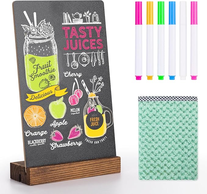 Tabletop Chalkboard Sign, 7.8x5 Inch Double-Sided Message Boards, Blackboard with Base Stands for Coffee Shop, Restaurant, Home, Bar