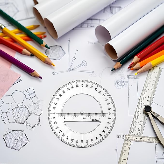 1Pc White 360 Degree Protractor Round Ruler Gauge Angular Drafting Tools Circle Protractor for School Education Office Classroom 6 Inch, Protractors, Writing and Correction Supplies