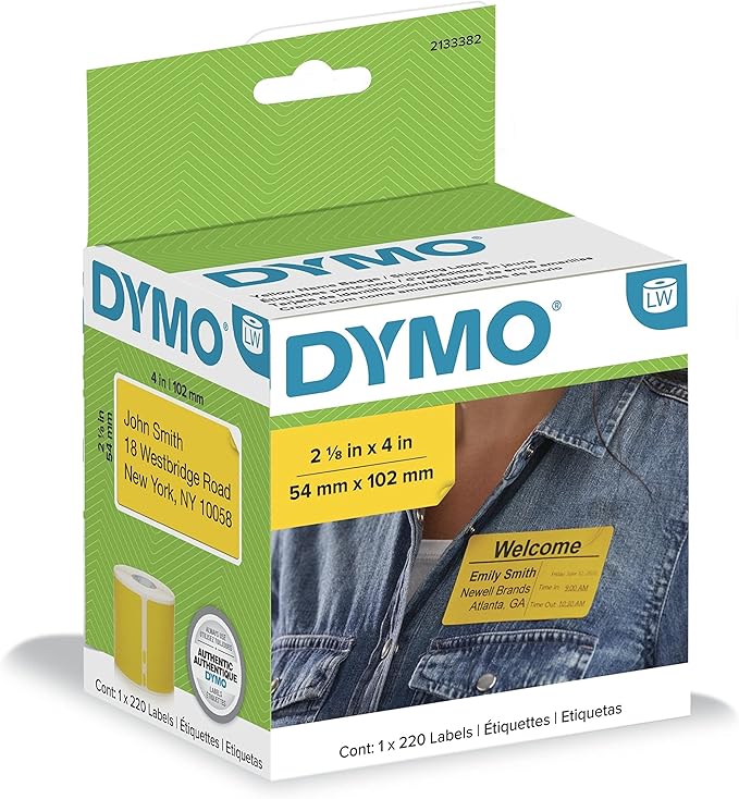 Dymo 2133382 Dy Lw 2-1/8x4inch Name Bdg Blk/ylw 220ct Noam