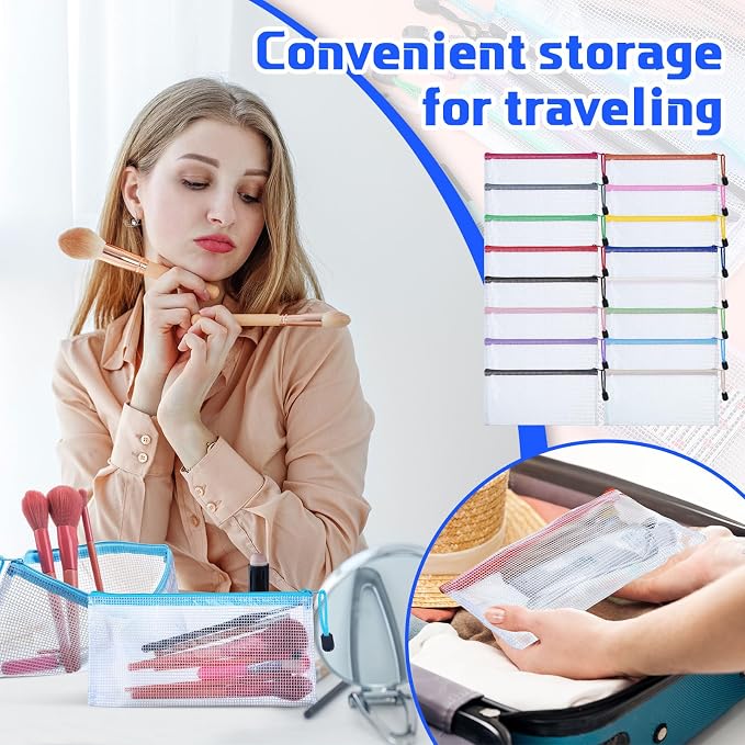 Zhehao 400 Pcs A6 Mesh Zipper Pouch Pencil Pouch with Zipper Waterproof Mesh Storage Bags Small Zipper File Bags for Classroom Organization School Office Supplies, 9.5 x 4.5 Inch (16 Assorted Colors)